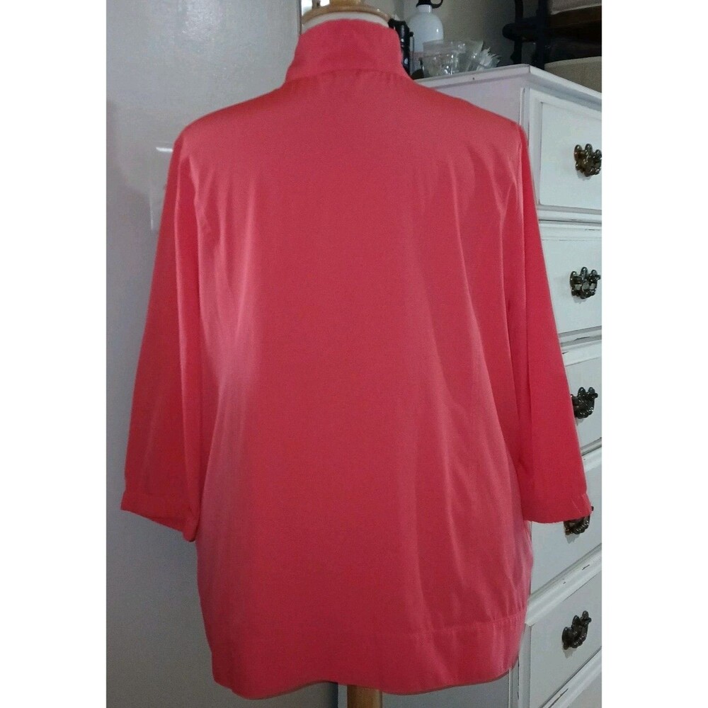 CJ BANKS Womens 3X Polyester Windbreaker Full Zipper 3/4 Sleeve Coral Jacket - Picture 9 of 13